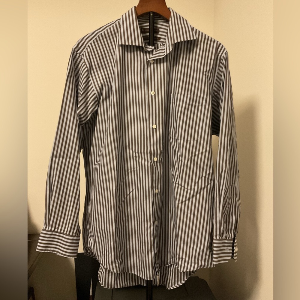 **LIKE NEW Hudson Room Brown & Blue Striped Casual Shirt